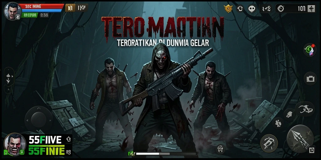 Screenshot gameplay 55FIVE dengan suasana Horror yang mencekam.