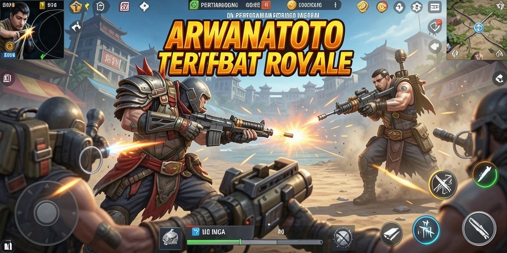 Gameplay ARWANATOTO yang seru dalam pertempuran battle royale.