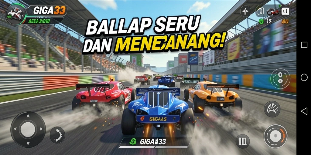 Tangkapan layar utama GIGA33 dengan aksi balapan yang mendebarkan.