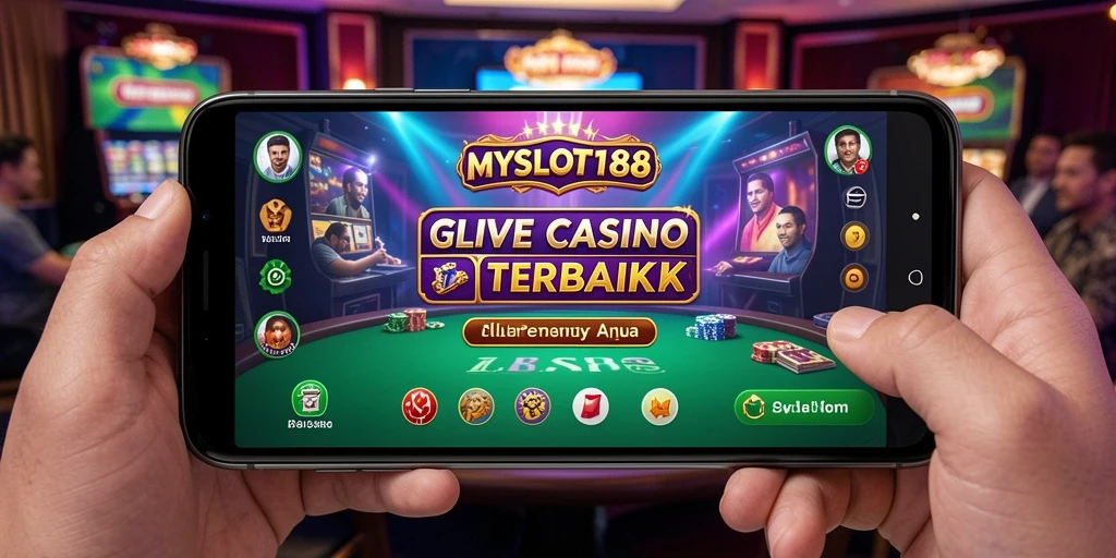 Screenshot gameplay MYSLOT188 menampilkan dealer langsung dan suasana kasino yang autentik.