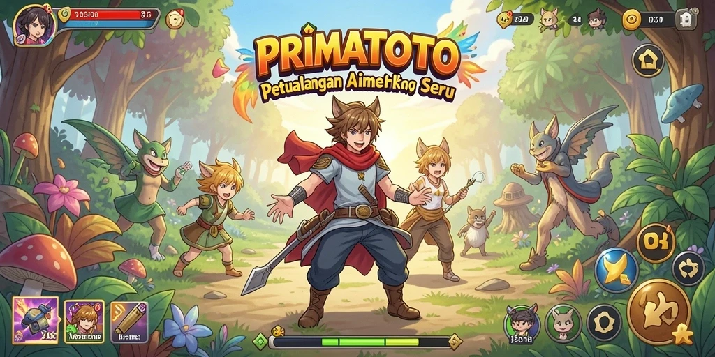 Tampilan gameplay seru di dunia PRIMATOTO yang penuh warna.