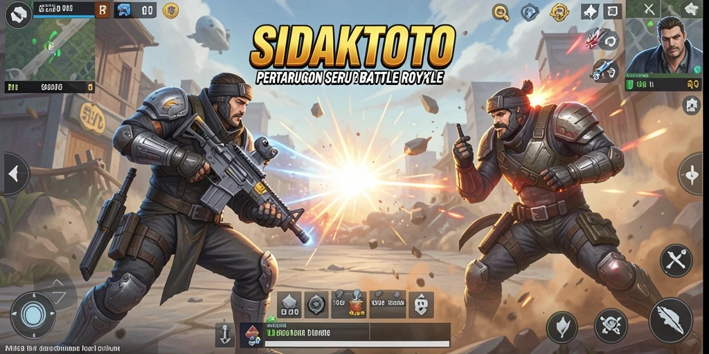 Tangkapan layar gameplay SIDAKTOTO menunjukkan pertarungan sengit dalam arena Battle Royale.