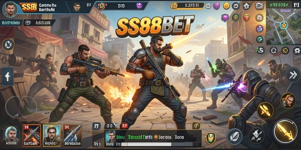 Screenshot gameplay SS88BET menampilkan aksi pertarungan Battle Royale yang mendebarkan.
