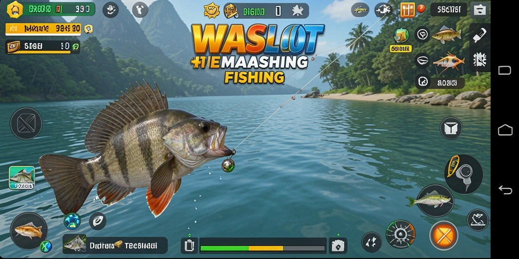 Screenshot gameplay WASLOT yang menunjukkan aksi memancing seru.